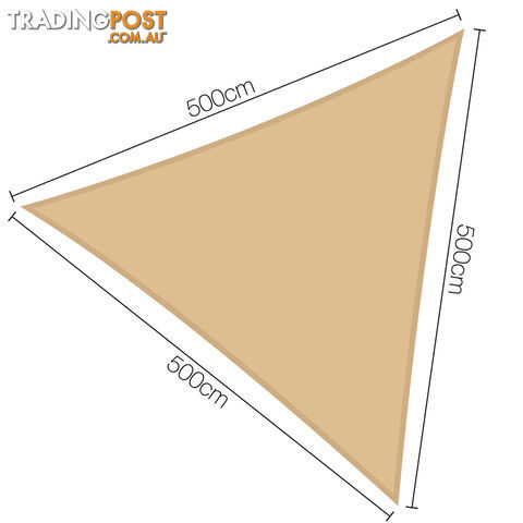 Triangle Heavy Duty Shade Sail Cloth Sun Canopy Shadecloth 5x5x5m Sand 185g/m2