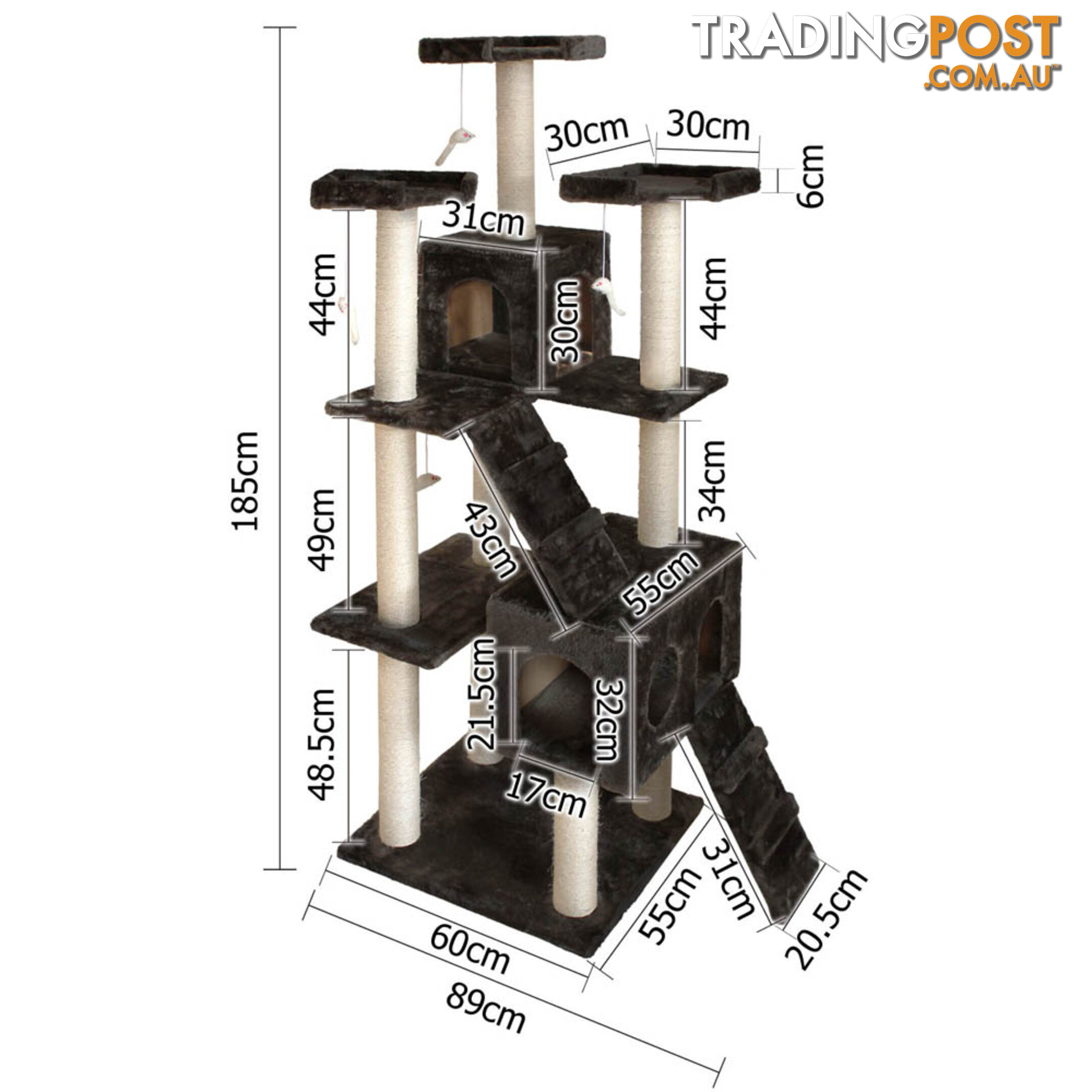 Cat Scratching Poles Post Furniture Tree 185cm Dark Grey