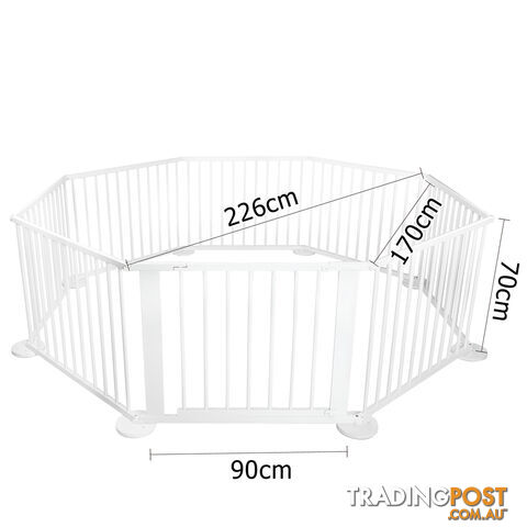 8 Sides Baby Natural White Wooden Playpen