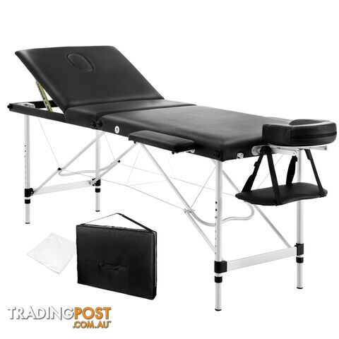Portable Aluminium Massage Bed Beauty Waxing Table Chair 3 Fold Black 60cm