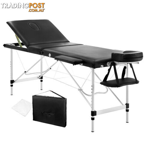 Portable Aluminium Massage Bed Beauty Waxing Table Chair 3 Fold Black 60cm