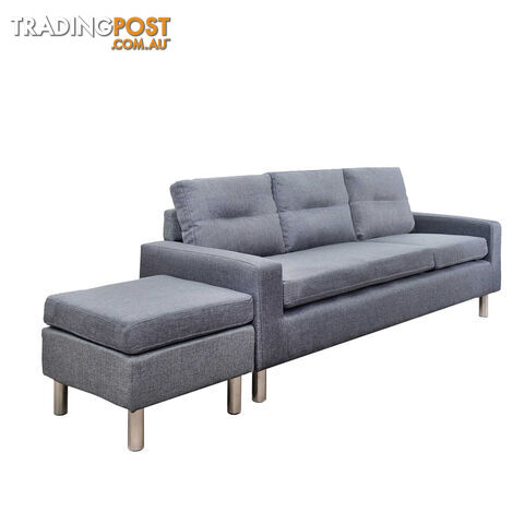 Four Seater Faux Linen Fabric Sofa with Ottoman Grey