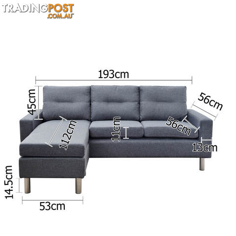 Four Seater Faux Linen Fabric Sofa with Ottoman Grey