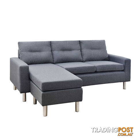 Four Seater Faux Linen Fabric Sofa with Ottoman Grey