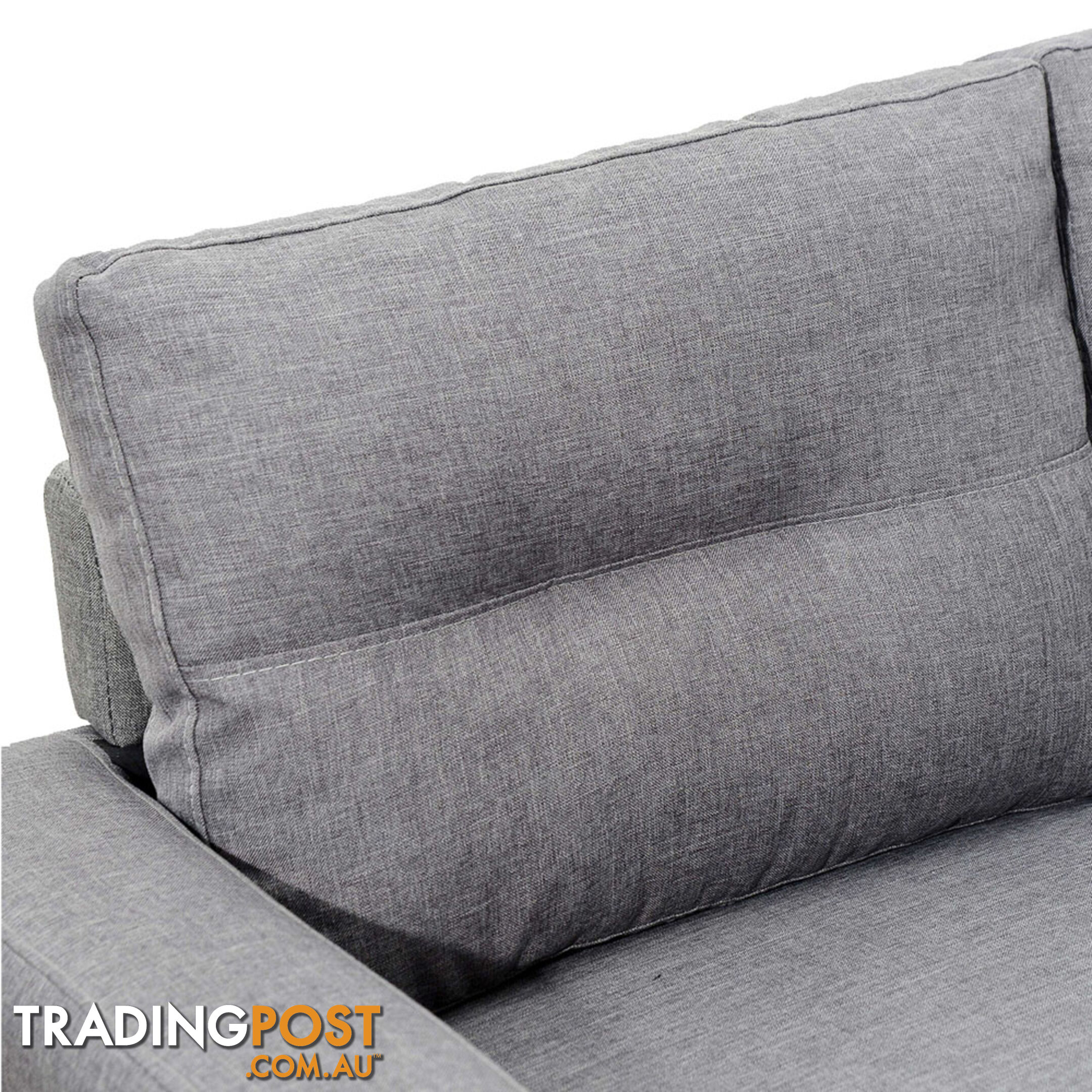 Four Seater Faux Linen Fabric Sofa with Ottoman Grey