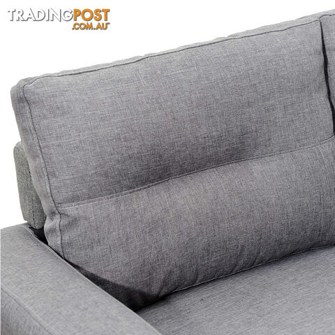 Four Seater Faux Linen Fabric Sofa with Ottoman Grey