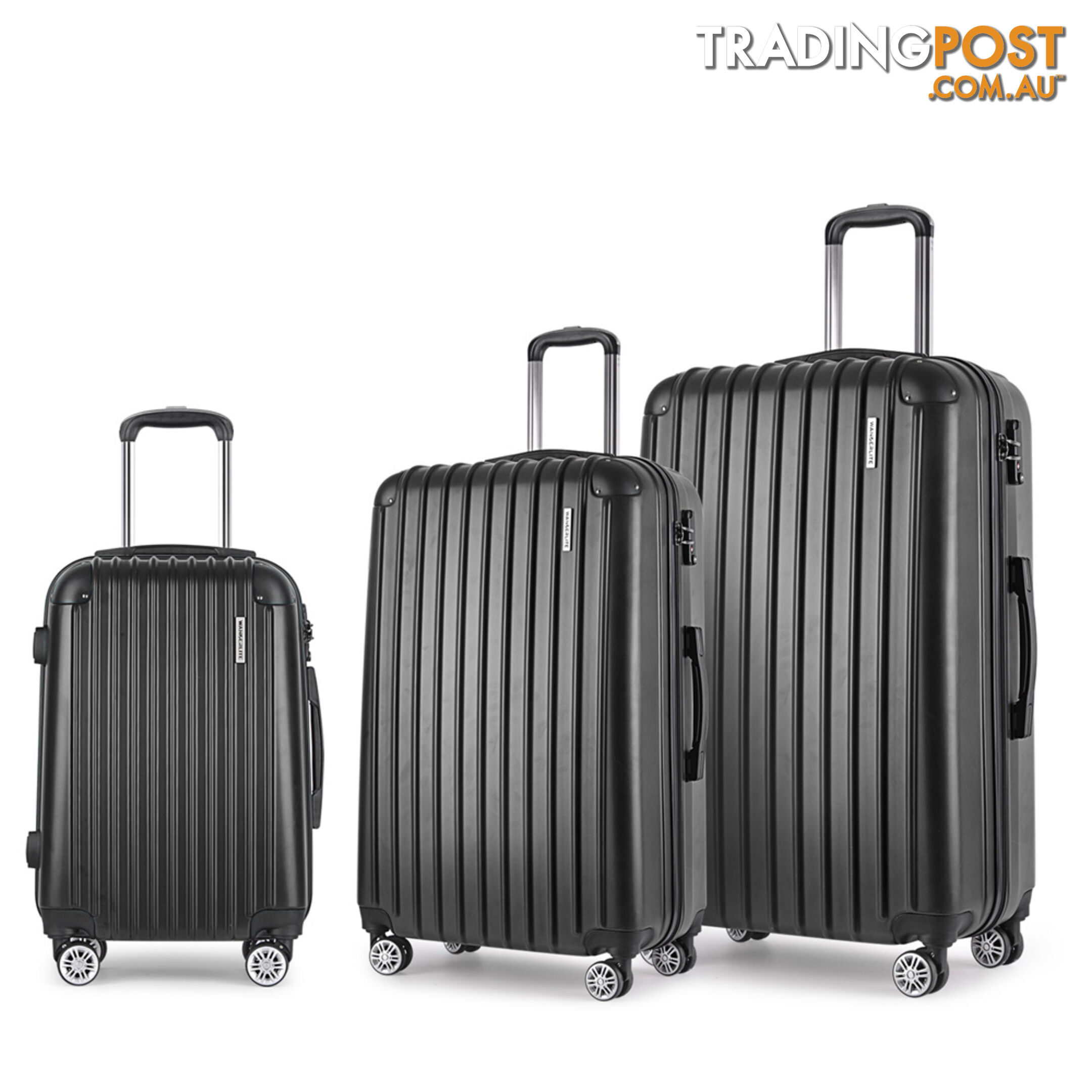 Set of 3 Hard Shell Travel Luggage with TSA Lock - Black