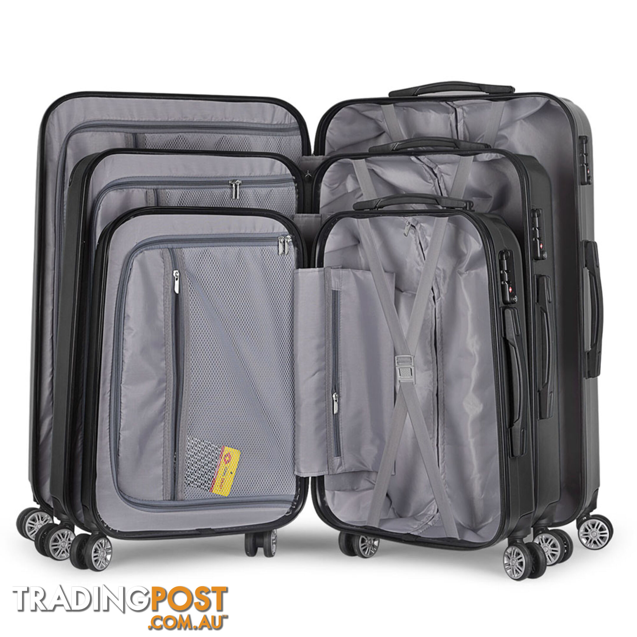 Set of 3 Hard Shell Travel Luggage with TSA Lock - Black