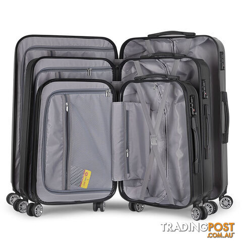 Set of 3 Hard Shell Travel Luggage with TSA Lock - Black