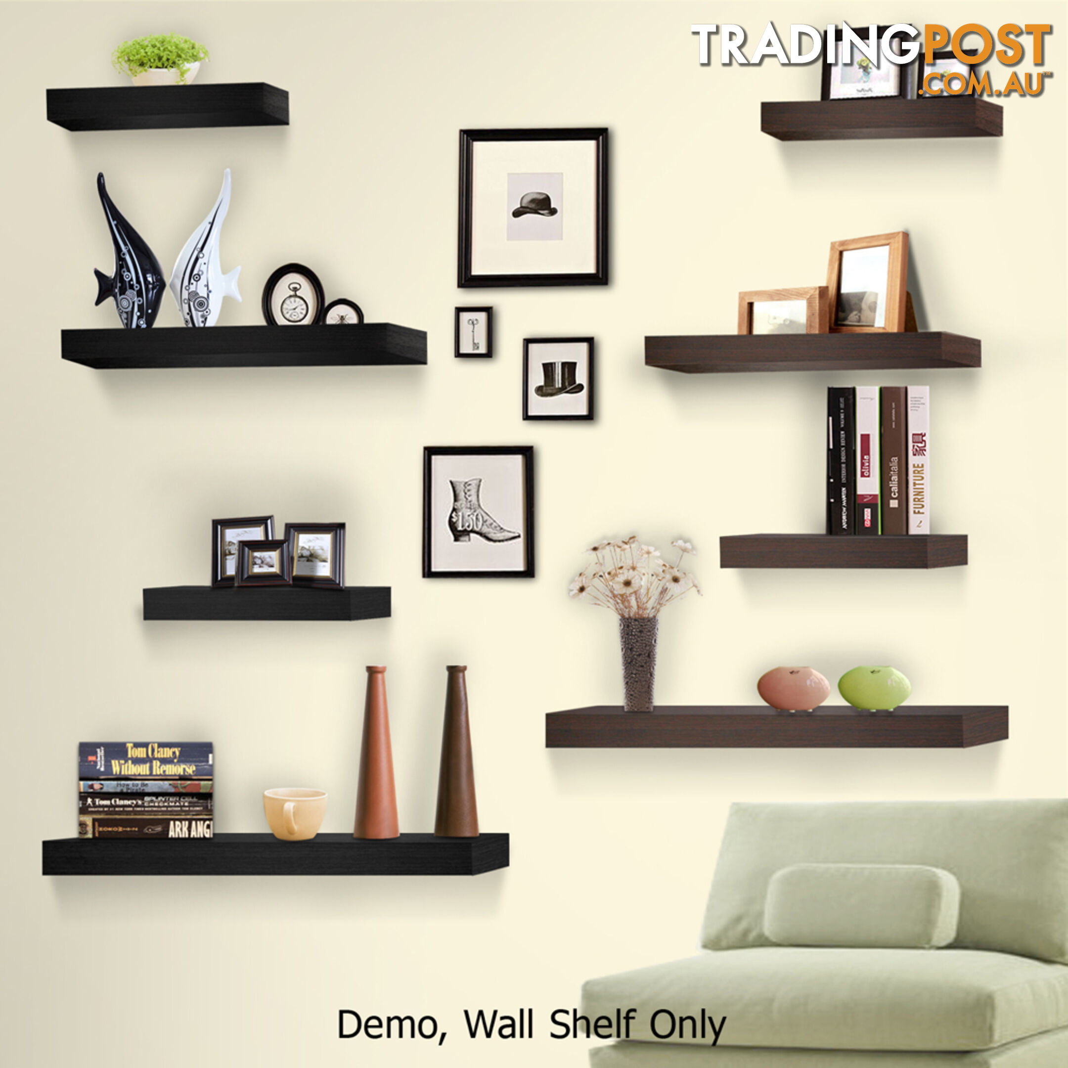 3 pcs Wall Floating Shelf Set Bookshelf Display Black