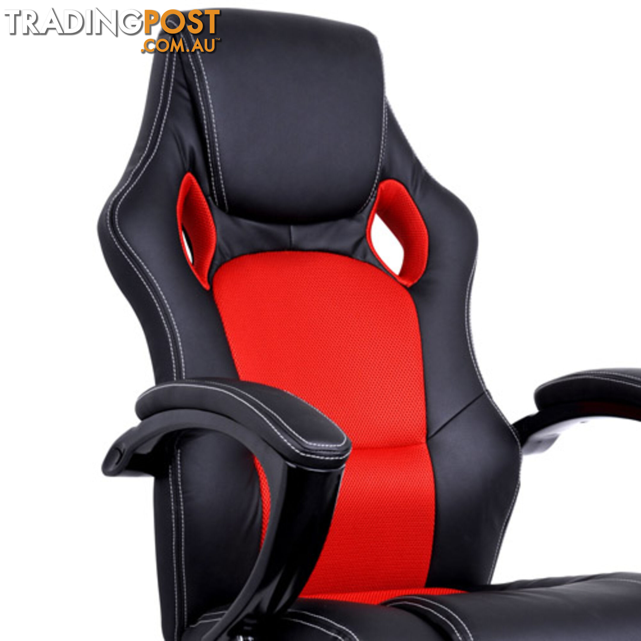 Executive PU Leather Computer Chair Ergonomic Office Desk Chair Black Red