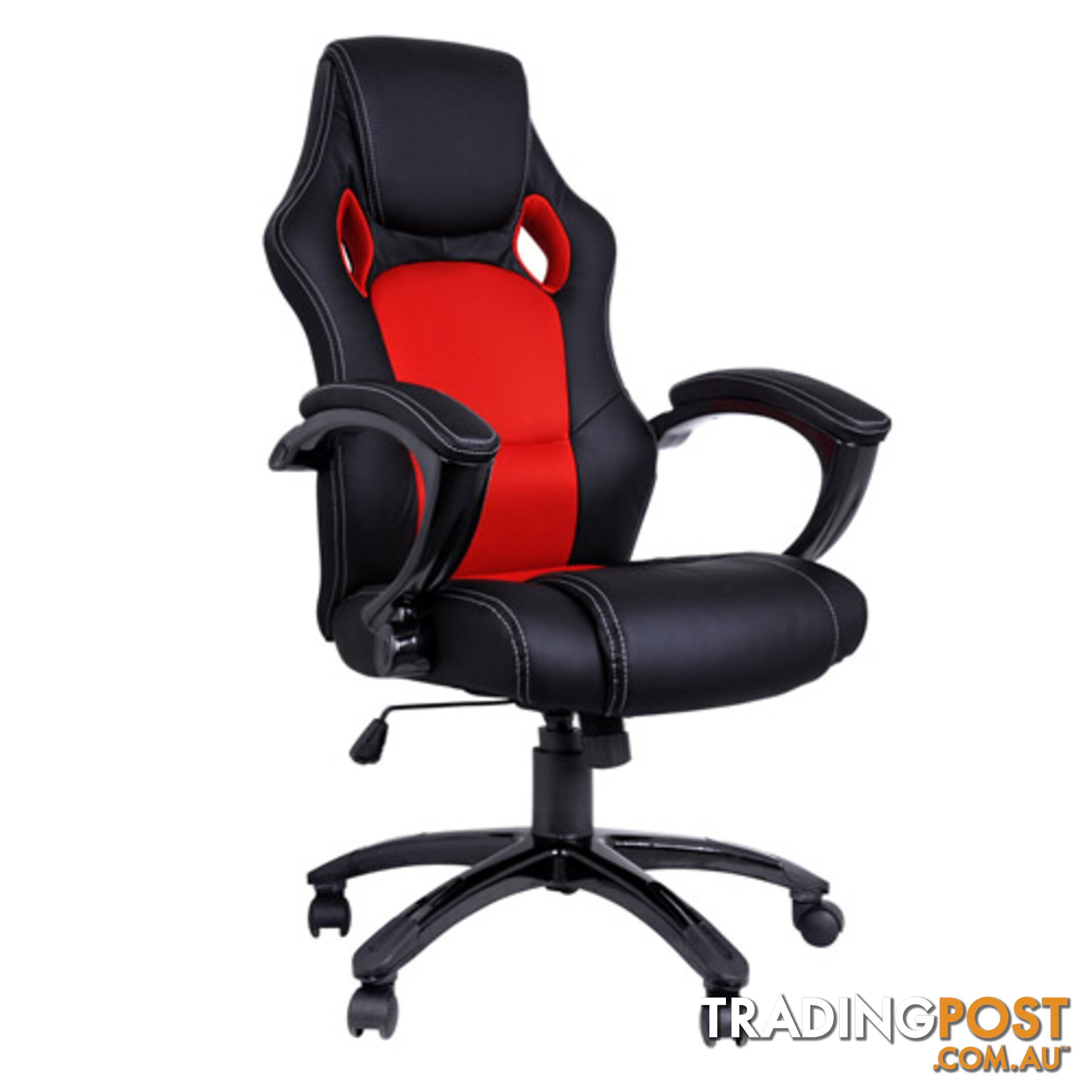 Executive PU Leather Computer Chair Ergonomic Office Desk Chair Black Red