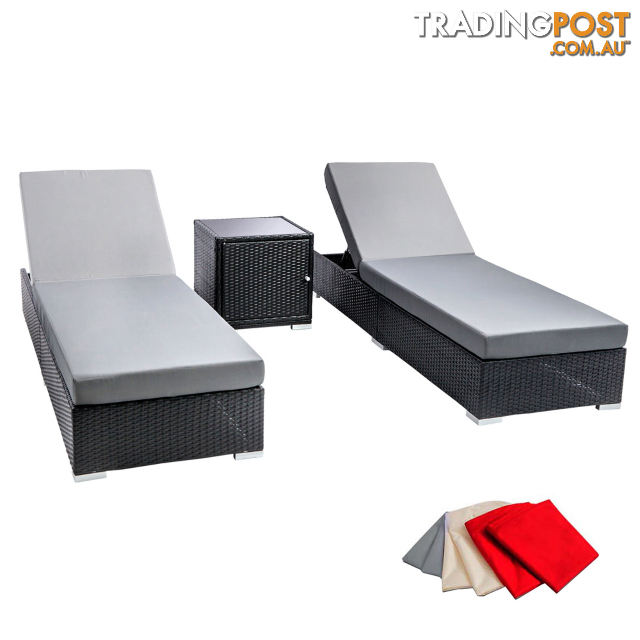 3pcs Outdoor Lounge Set Wicker Rattan Storage Cube 2 Seater Black Grey