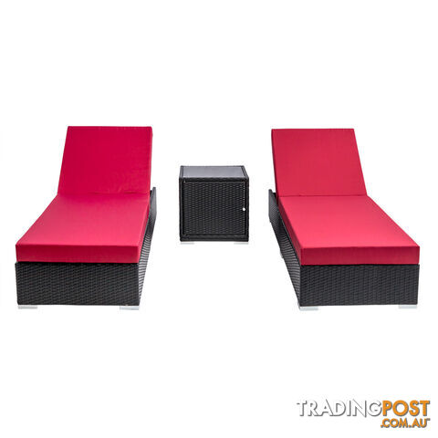 3pcs Outdoor Lounge Set Wicker Rattan Storage Cube 2 Seater Black Grey