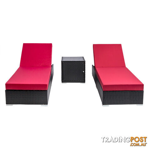 3pcs Outdoor Lounge Set Wicker Rattan Storage Cube 2 Seater Black Grey