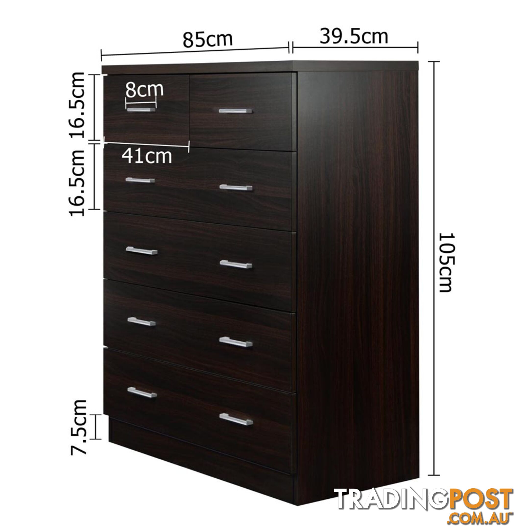 Tallboy 6 Drawers Storage Cabinet Walnut