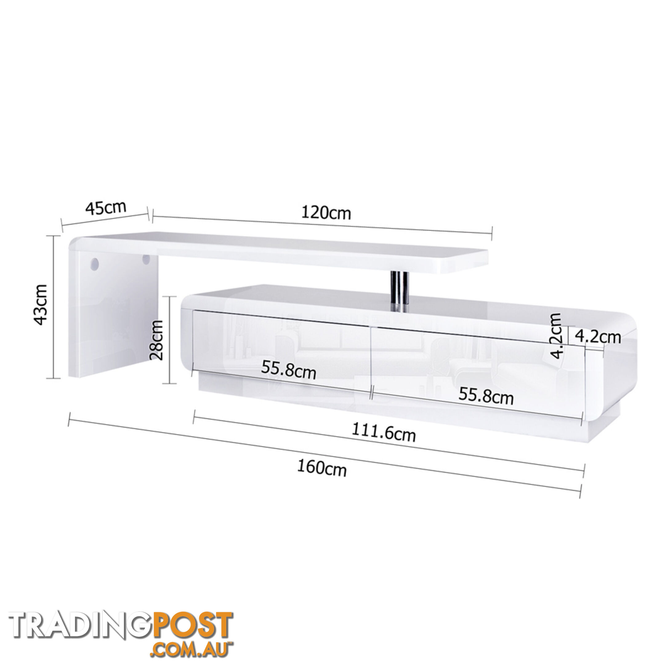 High Gloss Adjustable TV Stand Entertainment Unit Drawers White