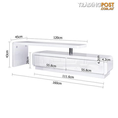 High Gloss Adjustable TV Stand Entertainment Unit Drawers White