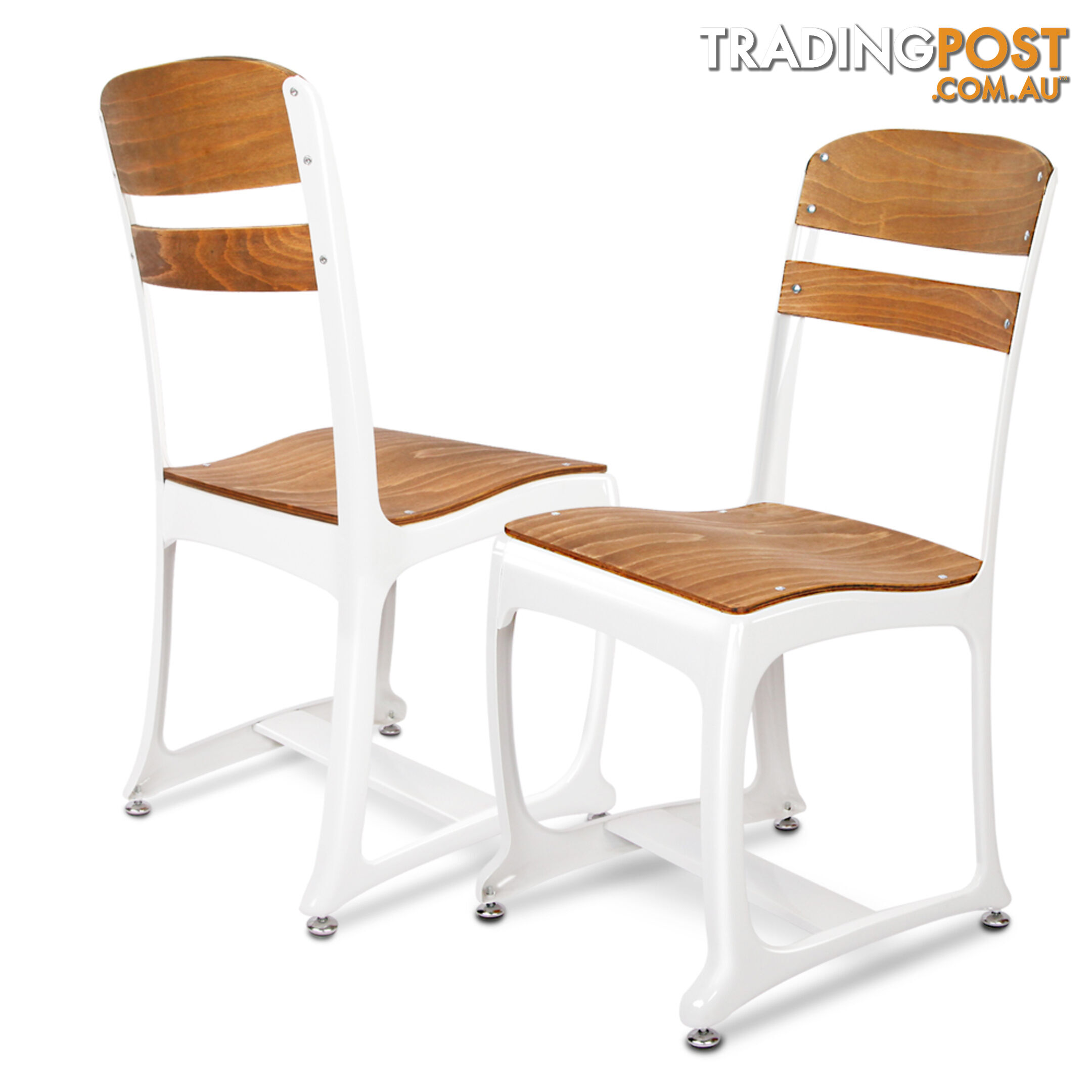 2 x Replica Eton Dining Chairs Vintage Warehouse Industrial Style Chair White