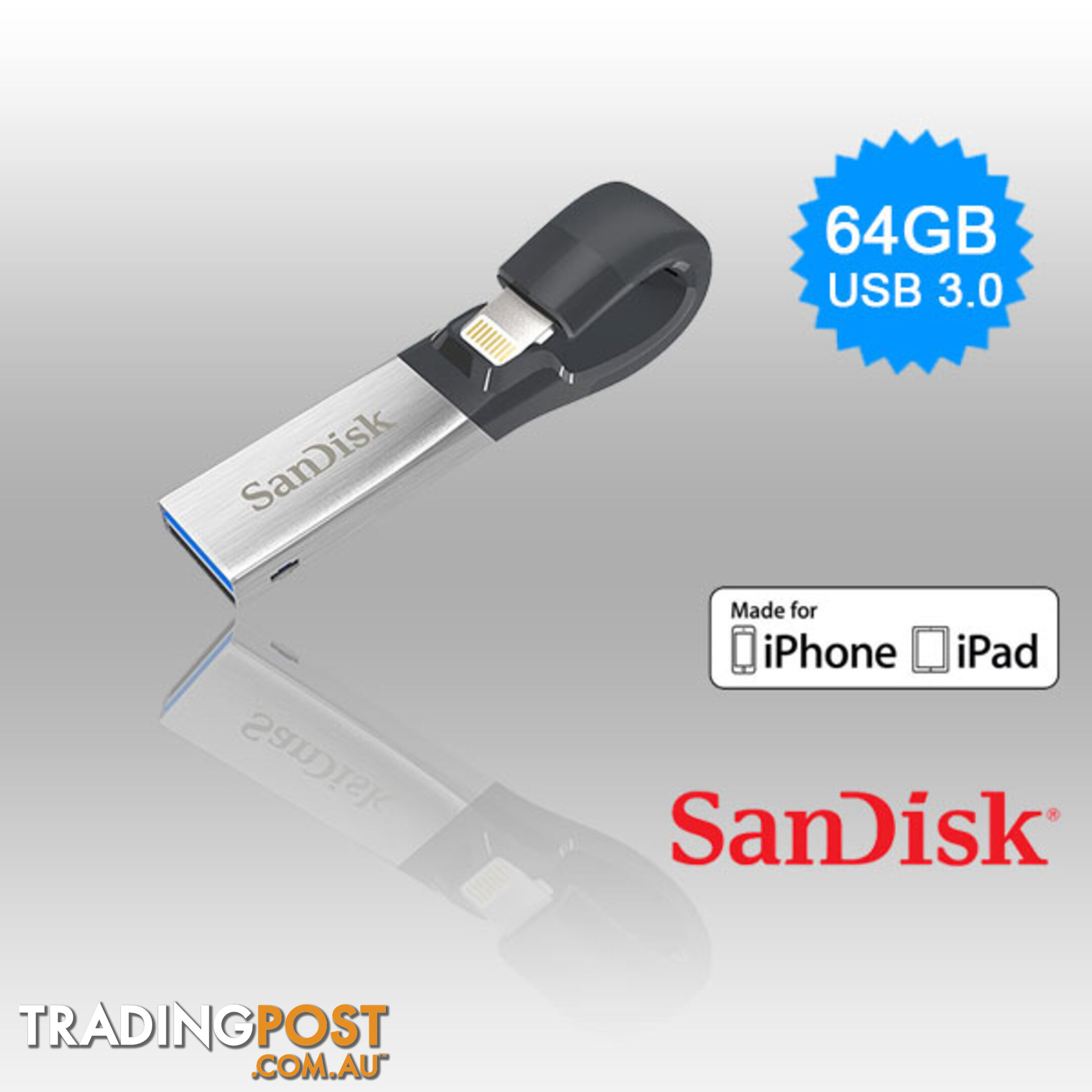 SANDISK IXPAND FLASH DRIVE SDIX30N 64GB GREY IOS USB 3.0   (SDIX30N-064G)
