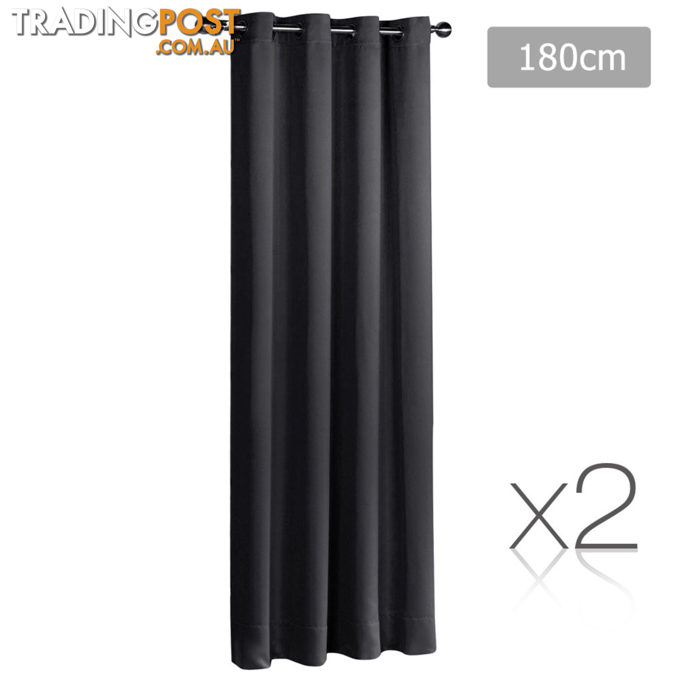 2 x Luxury Eyelet Blockout Curtain Room Darkening 250GSM 3 Layer 180x230cm Black