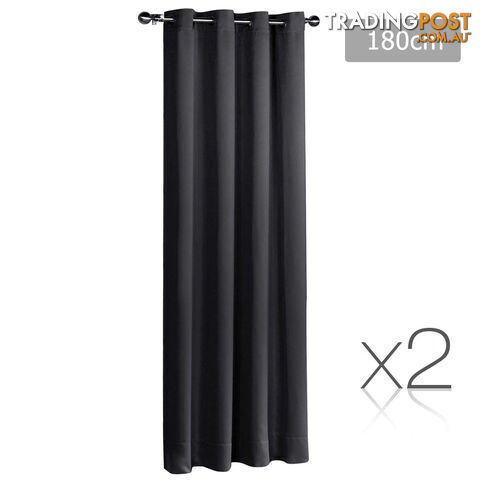 2 x Luxury Eyelet Blockout Curtain Room Darkening 250GSM 3 Layer 180x230cm Black