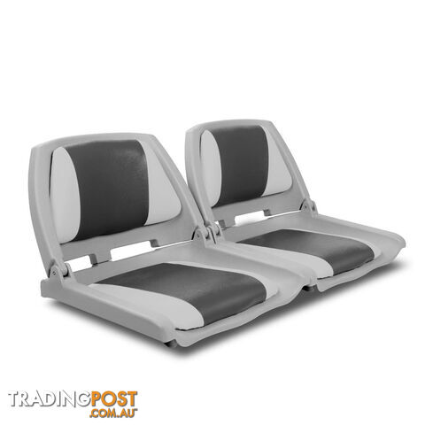 2 x Folding Marine Boat Seats Swivels All Weather Grade Vinyl Grey Charcoal
