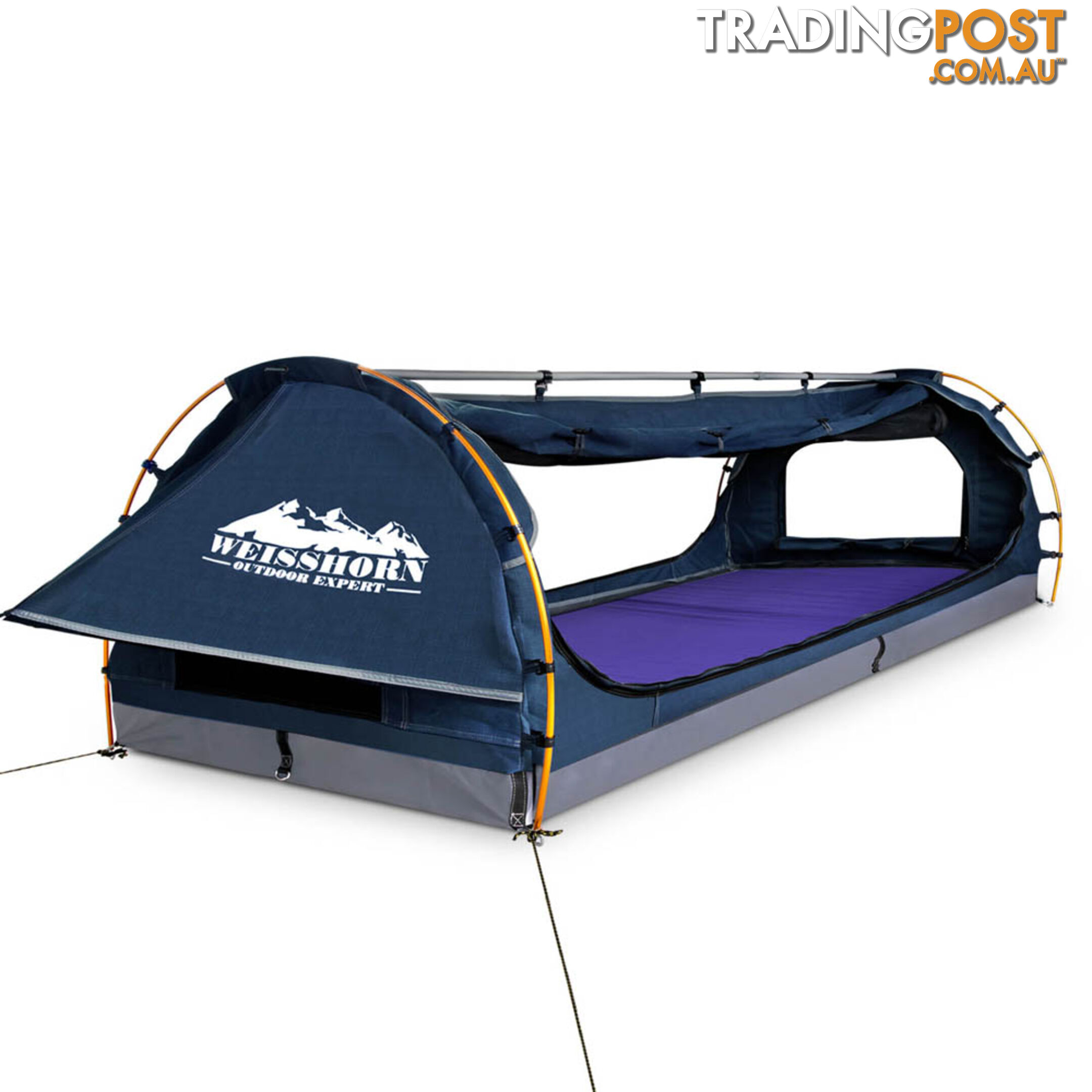 Free Standing Camping Canvas Swag Dome Tent 6cm Mattress Pillow Bag Double Navy