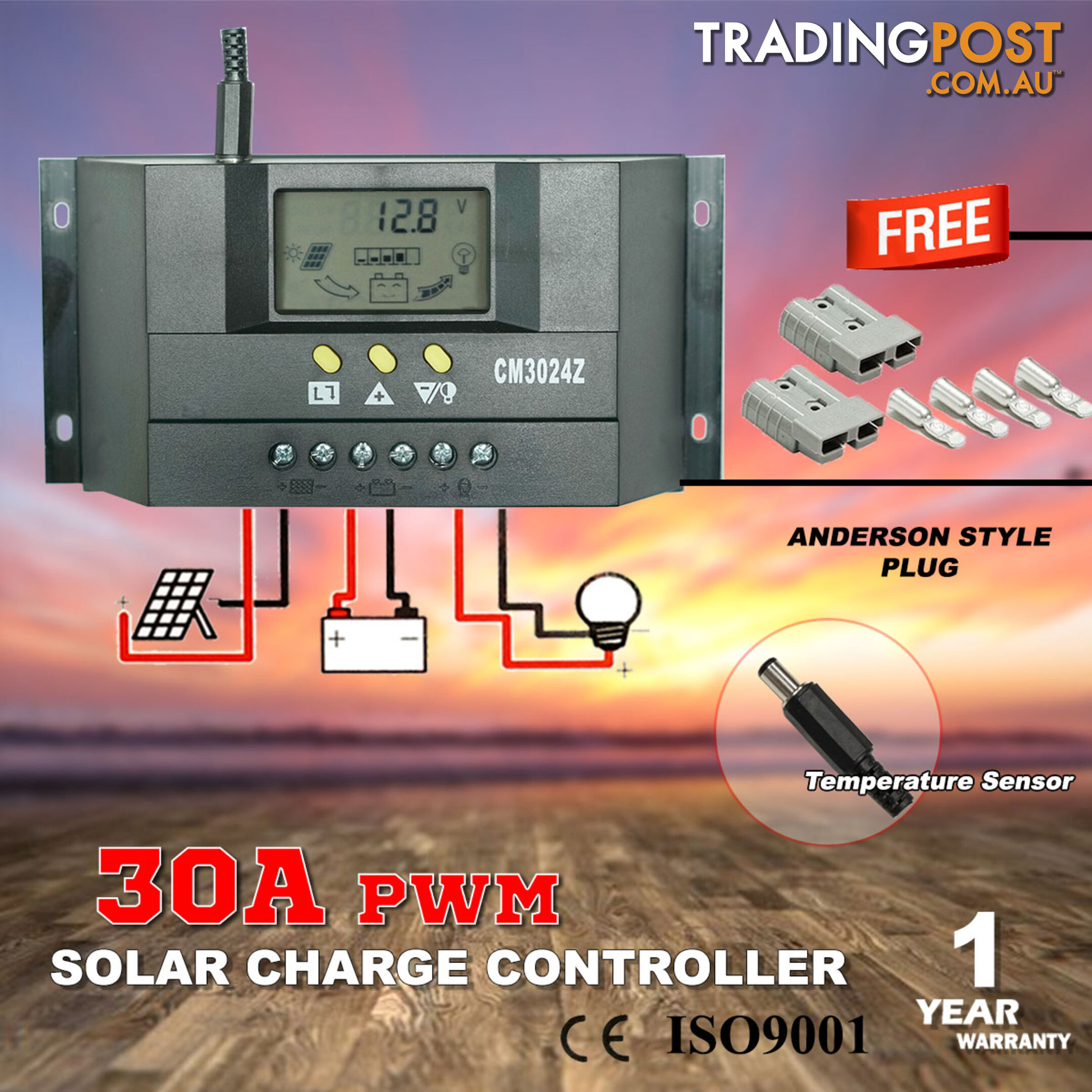 30A 12V-24V LCD Display PWM Solar Panel Regulator Charge Controller Battery Auto