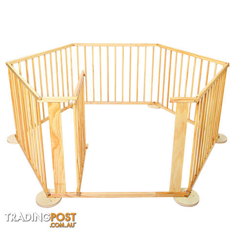 Baby Natural Wooden Playpen 6 Sides