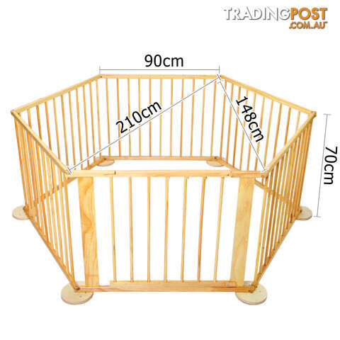 Baby Natural Wooden Playpen 6 Sides