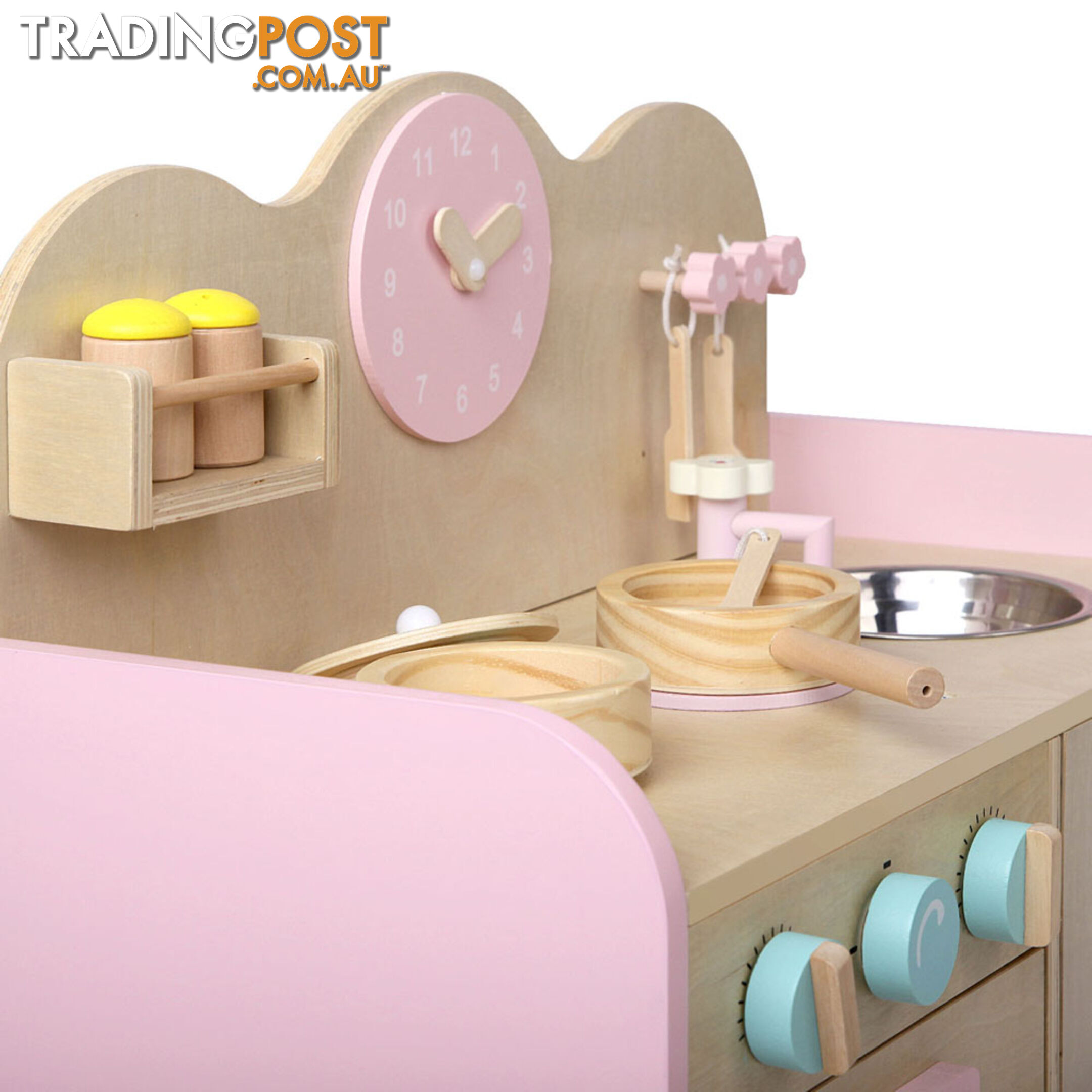 7 Piece Kids Wooden Pretend Kitchen Play Set Children Home Cooking Toy Cookware