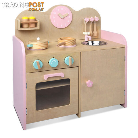 7 Piece Kids Wooden Pretend Kitchen Play Set Children Home Cooking Toy Cookware