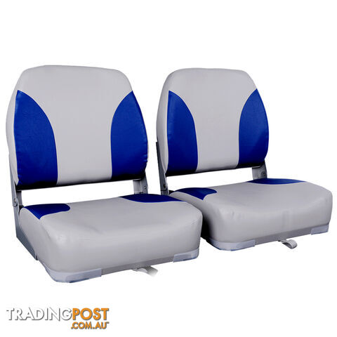 2 x Premium Folding Marine Boat Seat Swivel Grade Vinyl Grey Blue Extra Large