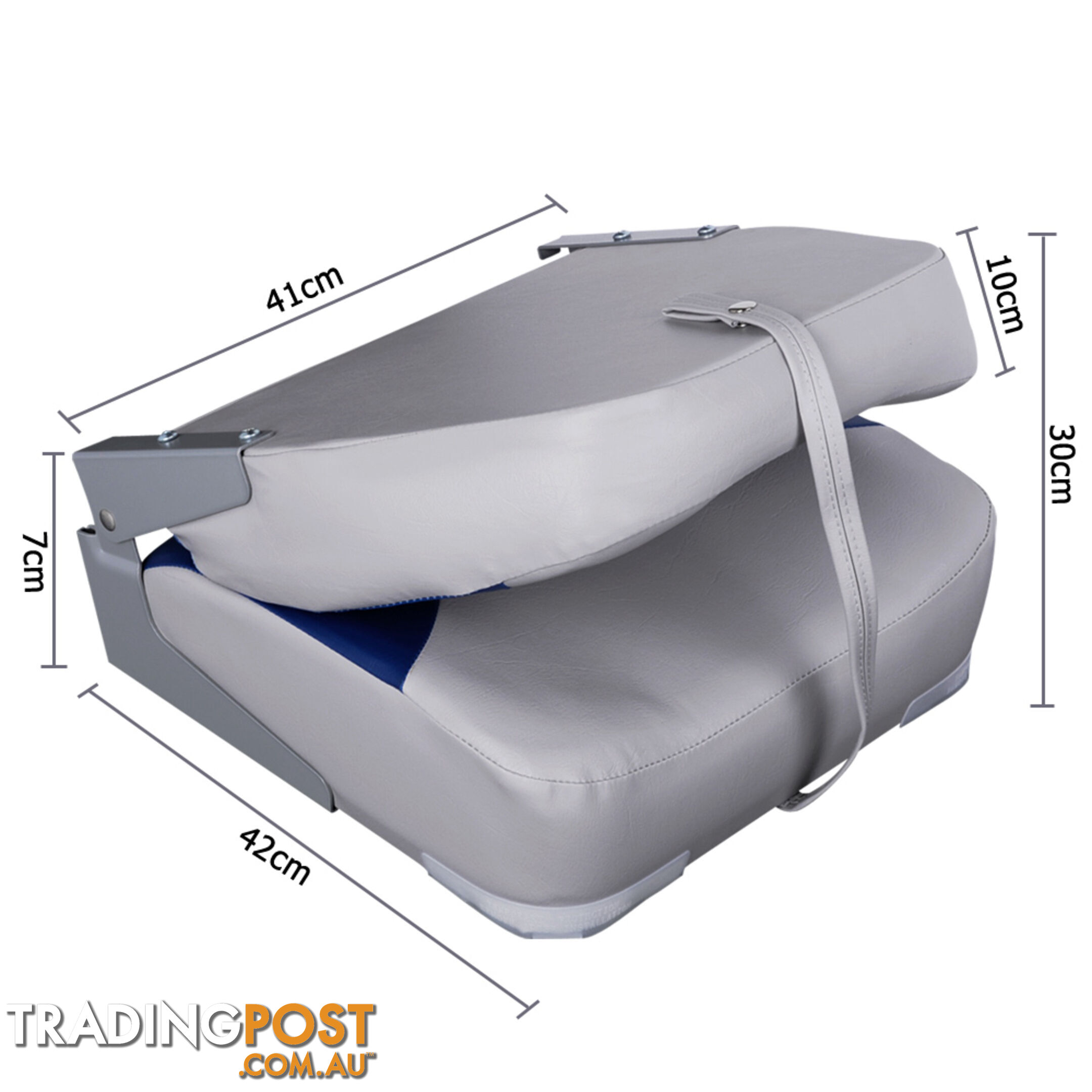 2 x Premium Folding Marine Boat Seat Swivel Grade Vinyl Grey Blue Extra Large