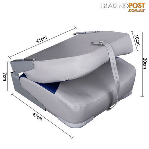 2 x Premium Folding Marine Boat Seat Swivel Grade Vinyl Grey Blue Extra Large