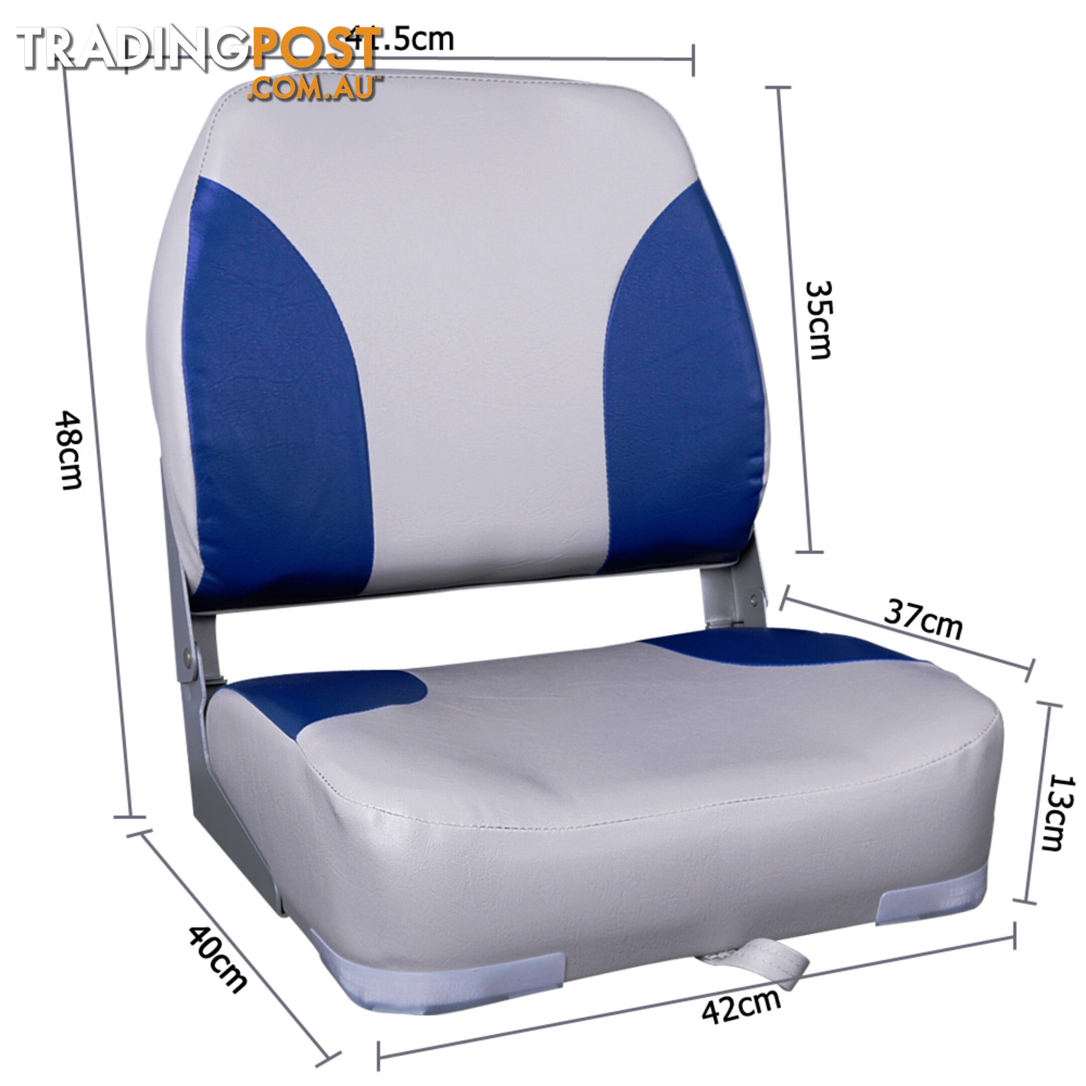 2 x Premium Folding Marine Boat Seat Swivel Grade Vinyl Grey Blue Extra Large