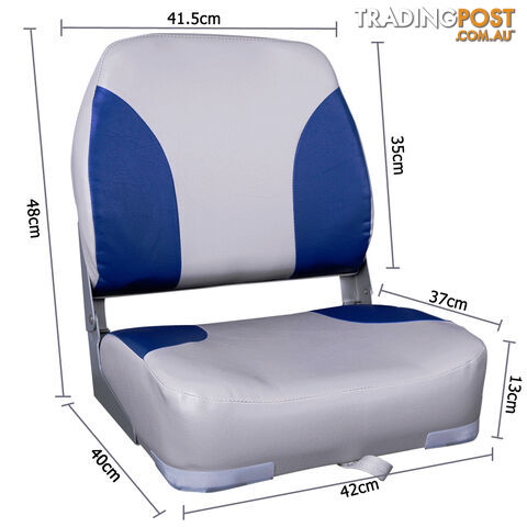 2 x Premium Folding Marine Boat Seat Swivel Grade Vinyl Grey Blue Extra Large