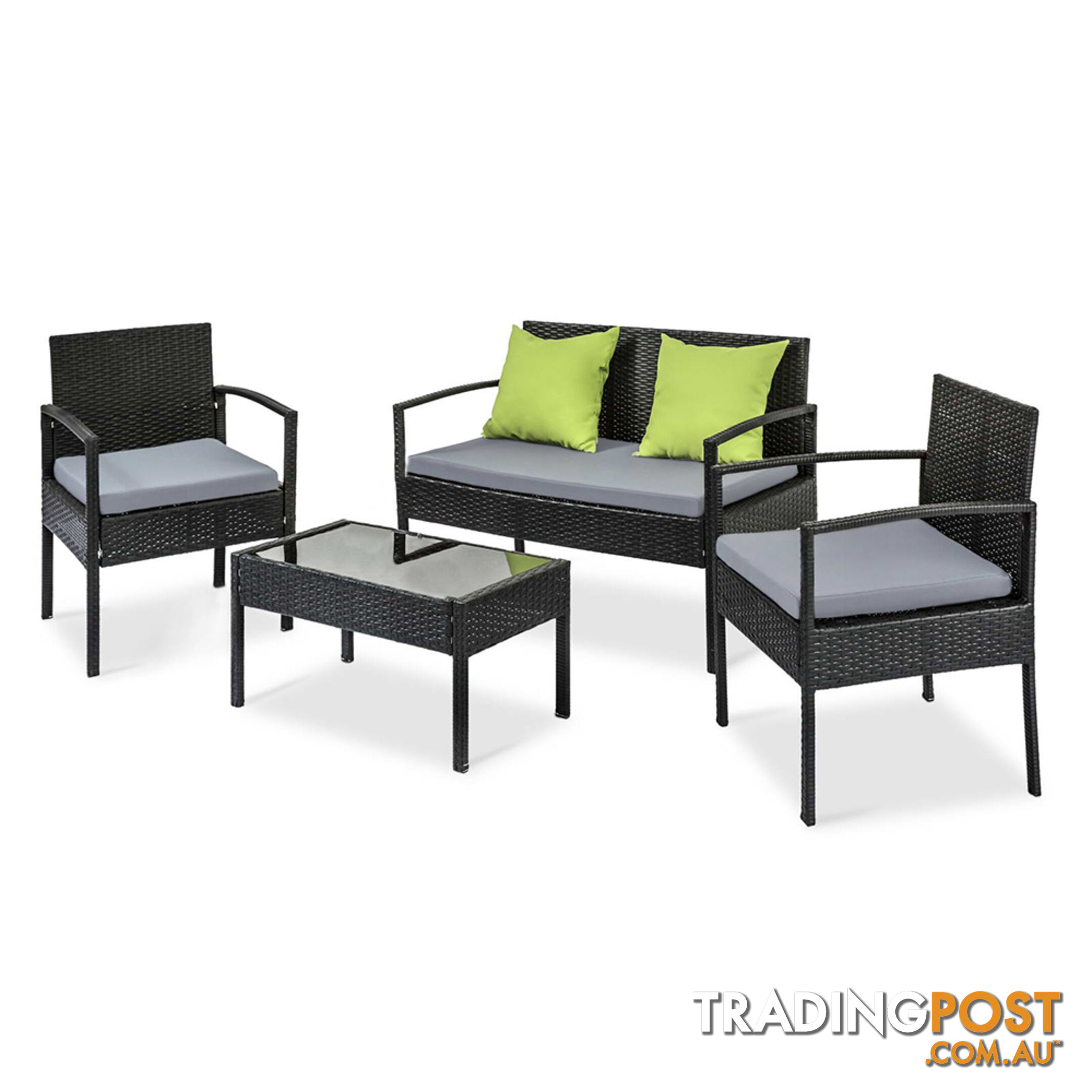 4Pcs PE Wicker Outdoor Furniture Set Garden Patio Lounge Chairs Table Black