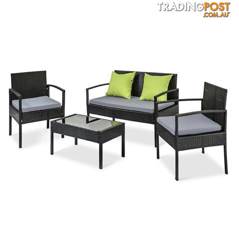 4Pcs PE Wicker Outdoor Furniture Set Garden Patio Lounge Chairs Table Black