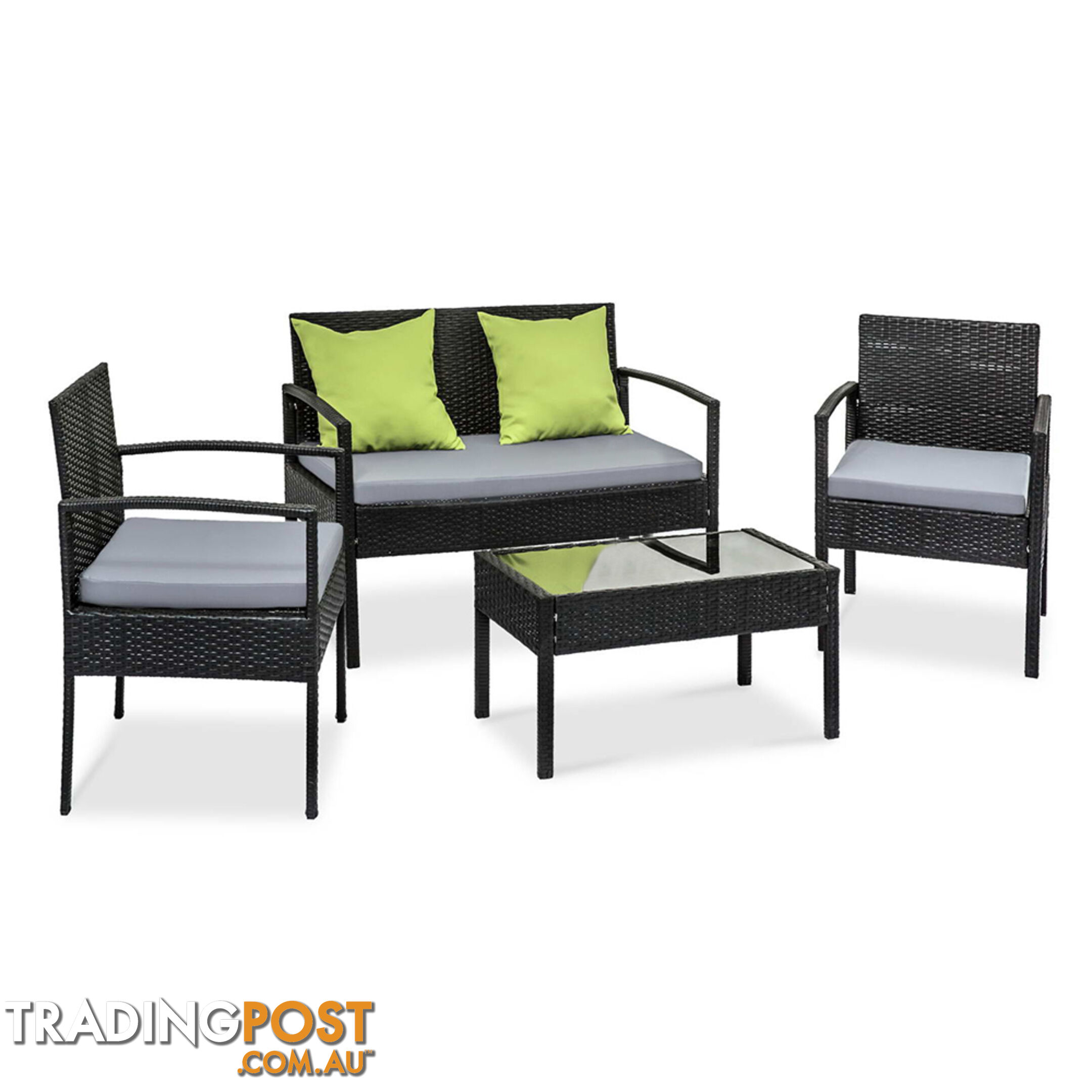 4Pcs PE Wicker Outdoor Furniture Set Garden Patio Lounge Chairs Table Black