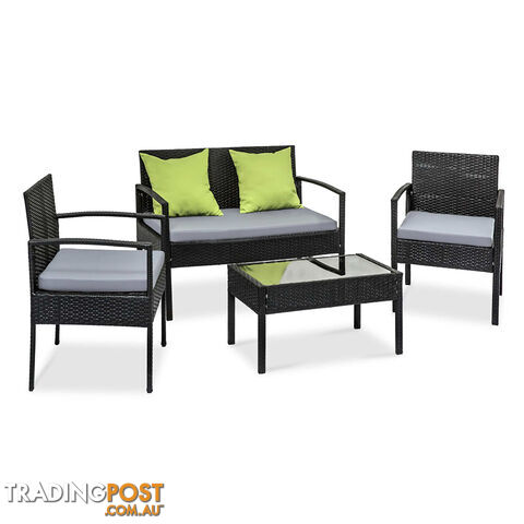 4Pcs PE Wicker Outdoor Furniture Set Garden Patio Lounge Chairs Table Black