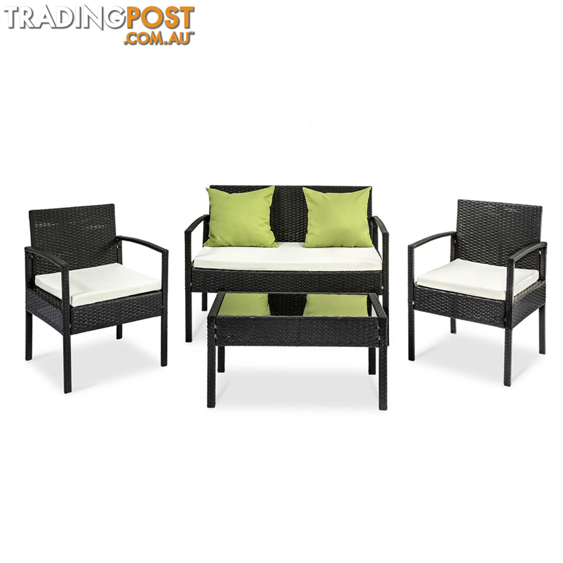 4Pcs PE Wicker Outdoor Furniture Set Garden Patio Lounge Chairs Table Black