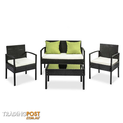 4Pcs PE Wicker Outdoor Furniture Set Garden Patio Lounge Chairs Table Black