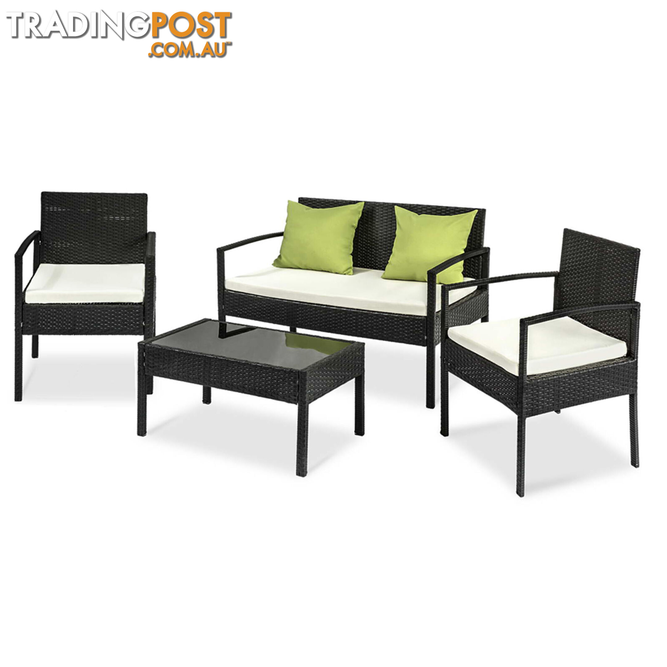 4Pcs PE Wicker Outdoor Furniture Set Garden Patio Lounge Chairs Table Black