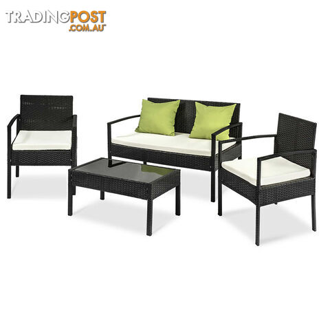 4Pcs PE Wicker Outdoor Furniture Set Garden Patio Lounge Chairs Table Black