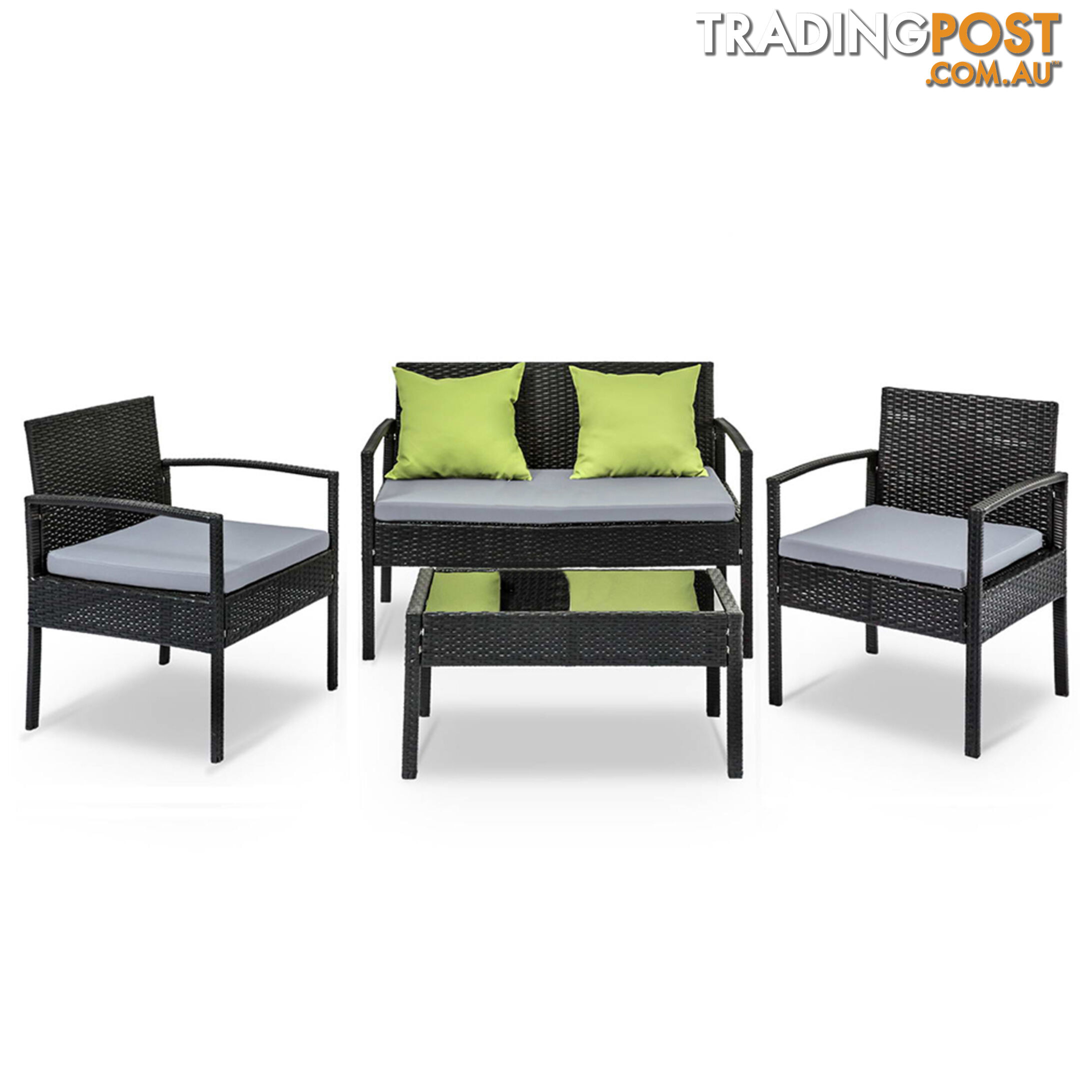 4Pcs PE Wicker Outdoor Furniture Set Garden Patio Lounge Chairs Table Black