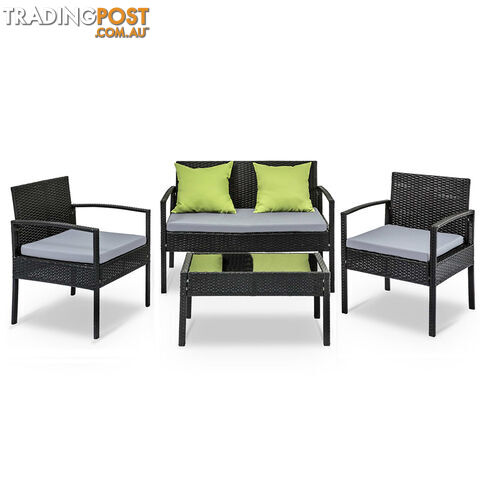 4Pcs PE Wicker Outdoor Furniture Set Garden Patio Lounge Chairs Table Black