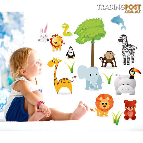 Large Size Cute Zoo Animals Kids Wall Stickers - Totally Movable