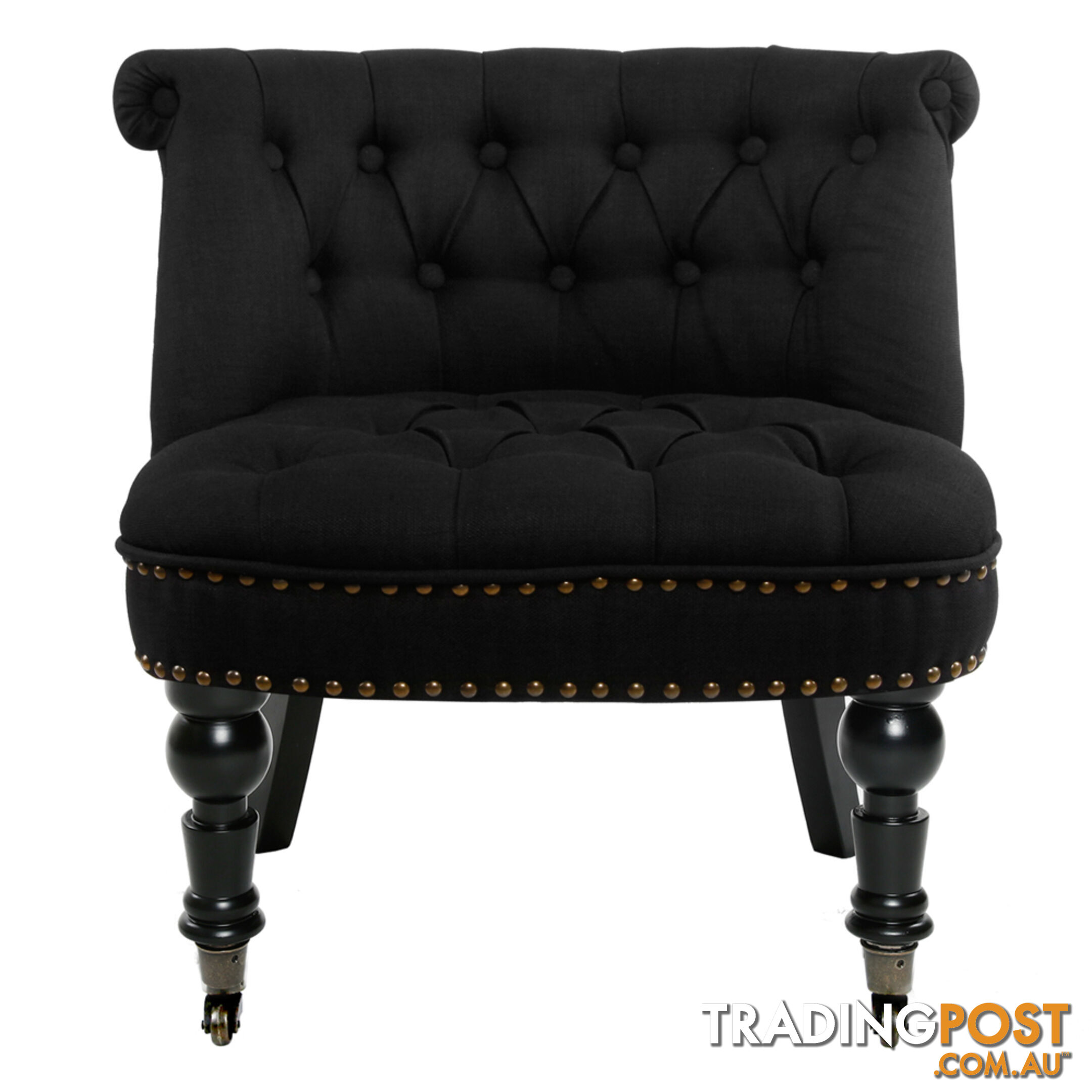 Lorraine Chair French Provincial Linen Fabric Sofa Pitch Black